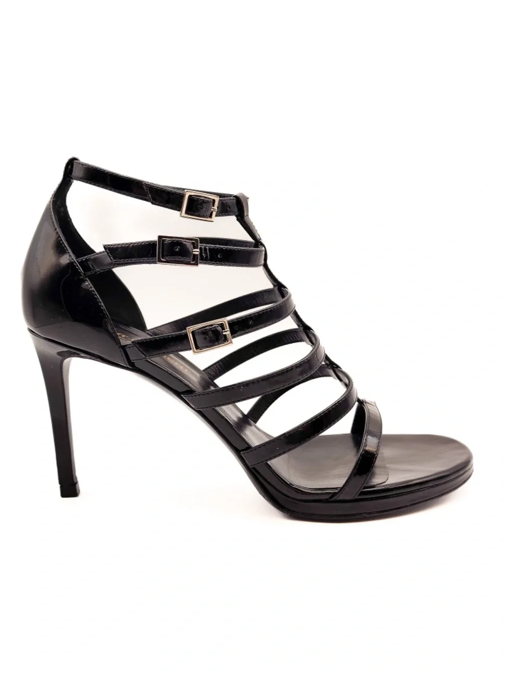 Saint Laurent Strappy Buckle Black Patent Leather Heels EU 37.5